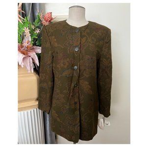 A1- NWT green JONES NEW YORK long sleeve wool blend floral blazer jacket 14